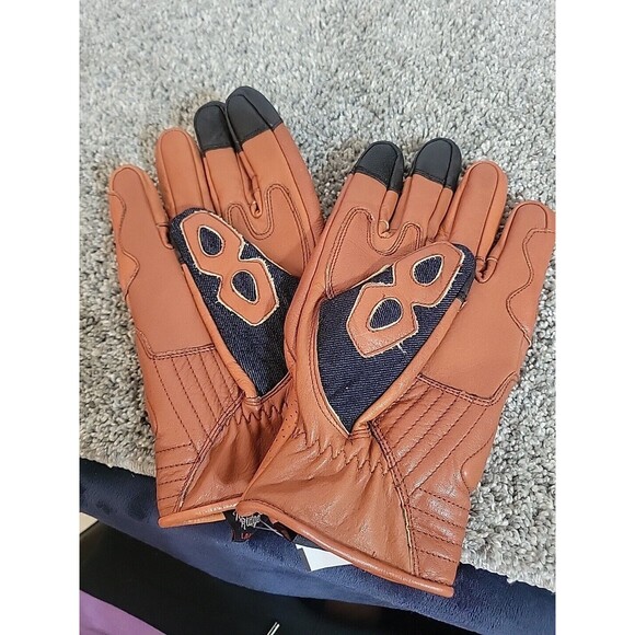 New Indie Ridge Denim On Camel Leather Motorcycle Riding Gloves Sz XXL - Picture 4 of 8